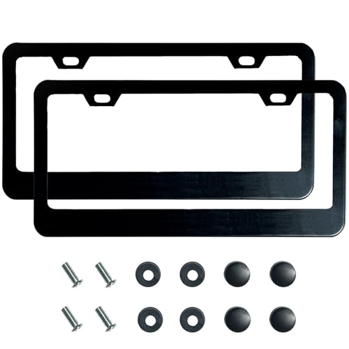 lengnoyp 2PCS Matte Black License Plate Frames 2 Holes Solid RustProof Stainless Steel License Plate Holder Lengnoyp Universal Car License Plate Cover for Women and Man with Screws Accessories - Image 1