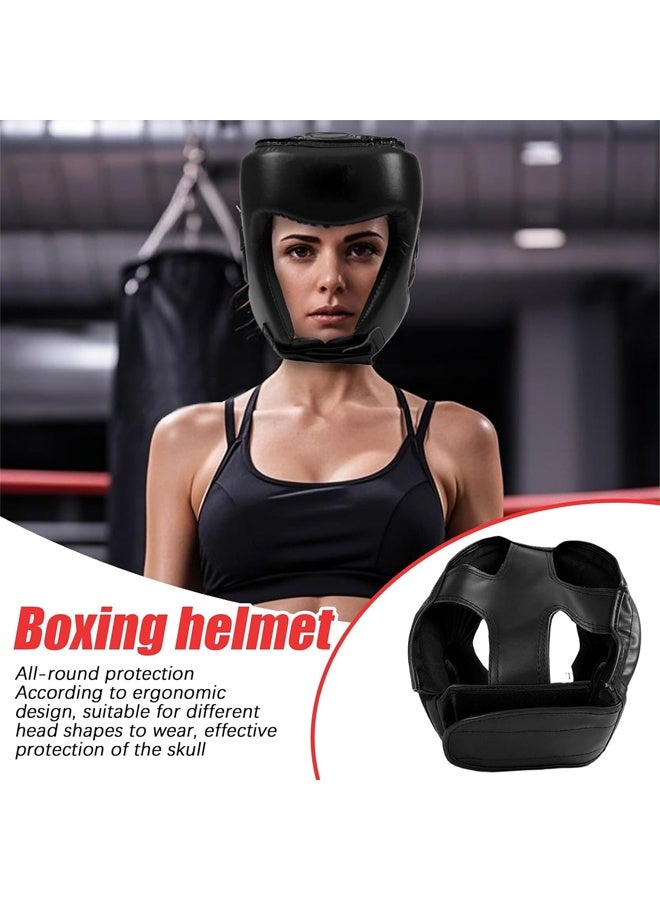 DUNISO Boxing Helmet Wrestling Training Helmet Professional Protective Training Supplies Adjustable Martial Arts Boxing Equipment Taekwondo Thickened Fighting Head Guard Black - Image 2