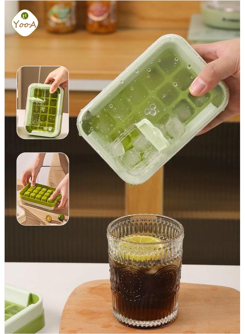 يوآ صينية ثلج 15 شبكة مع غطاء | صانع مكعبات الثلج، ضغطة واحدة لتوزيع الثلج بسرعة، صب مباشر في المشروب بدون لمس، سدادة سيليكون مانعة للتسرب بنسبة 100%، مادة آمنة غذائيًا، مكعب ثلج بطيء الذوبان لتبريد الكوكتيلات والمشروبات والعصائر - Image 1