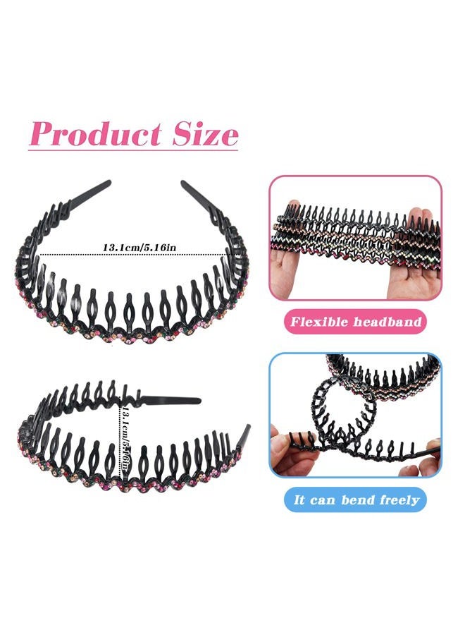 Yeshan Rhinestone and Crystal Headbands For Women with Teeth Comb, Non-slip Hard Plastic Headbands In Wave shape,Pack of 4 - Image 2