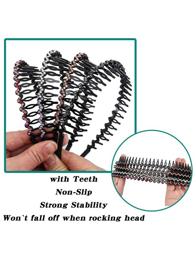 Yeshan Rhinestone and Crystal Headbands For Women with Teeth Comb, Non-slip Hard Plastic Headbands In Wave shape,Pack of 4 - Image 3