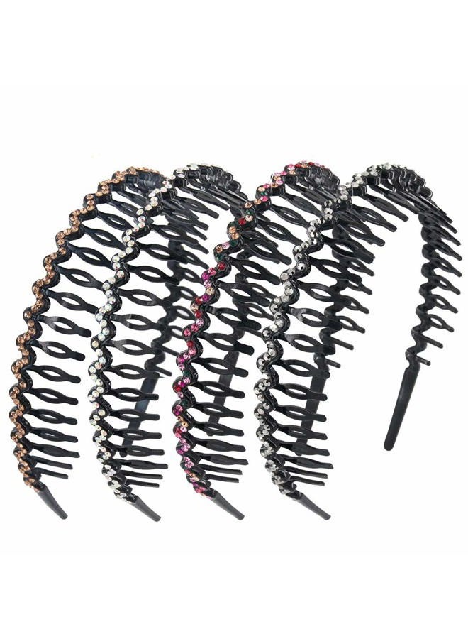 Yeshan Rhinestone and Crystal Headbands For Women with Teeth Comb, Non-slip Hard Plastic Headbands In Wave shape,Pack of 4 - Image 1