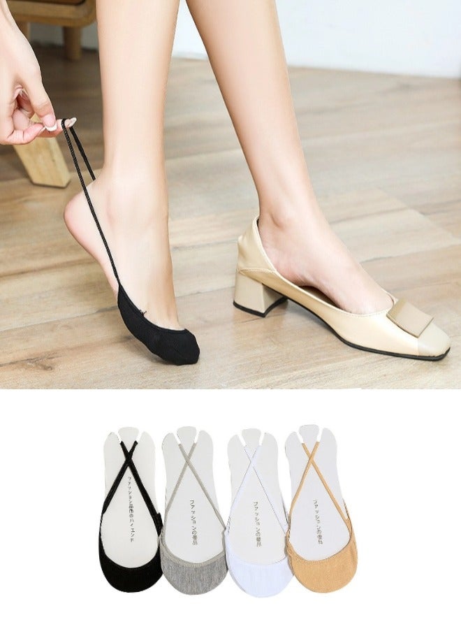 شيبشيب 4 أزواج من الجوارب النسائية قصيرة للغاية مع حزام خفي وبطانة نصفية للكعب - Image 1