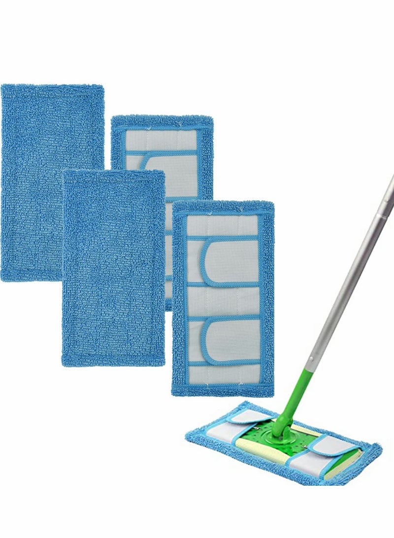 Reusable Microfiber Mop Pads for Swiffer and 10,12 Inch Flat Mops, Durable Wet and Dry Cleaning Pads for Hard Floors, 4 Pack - Image 1