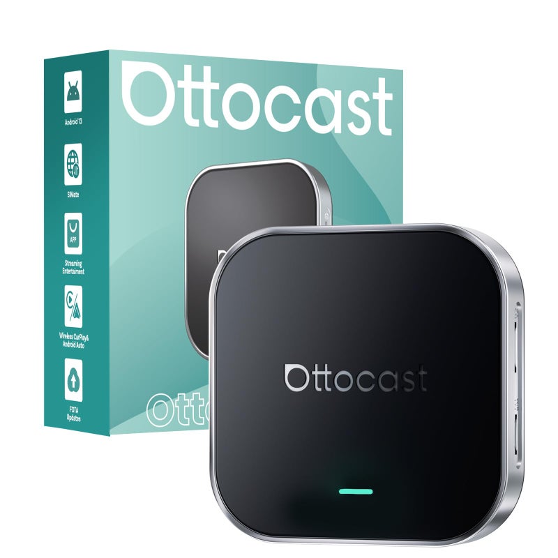 Ottocast صندوق بث السيارات Ottocast E2 OttoAibox 2026، صندوق ذكي يعمل بنظام أندرويد 13 مع Netflix/YouTube، محول CarPlay لاسلكي، مشغل فيديو للسيارة مع شاشة مقسمة - Image 1