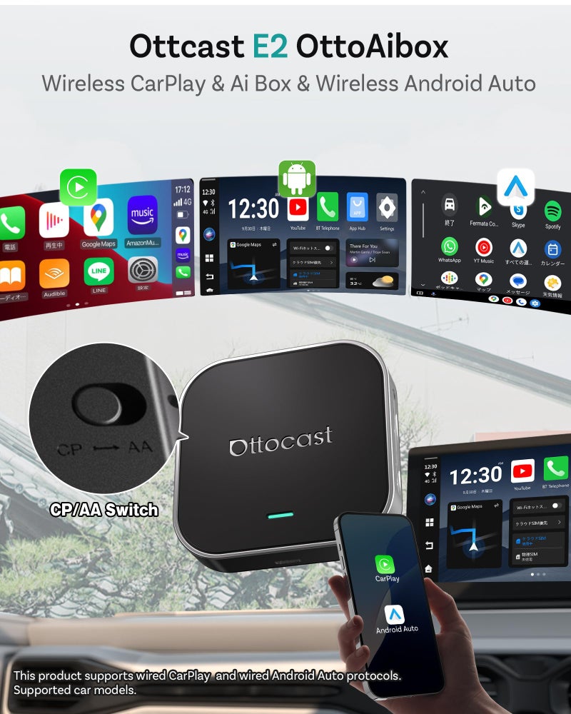 Ottocast صندوق بث السيارات Ottocast E2 OttoAibox 2026، صندوق ذكي يعمل بنظام أندرويد 13 مع Netflix/YouTube، محول CarPlay لاسلكي، مشغل فيديو للسيارة مع شاشة مقسمة - Image 3