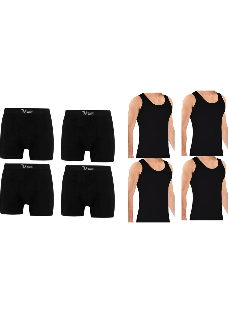 KYC Shopping Economic Package 4 Pieces Black Lycra Boxers, 4 Pieces Classic Black Undershirt Flexible Fabric, Slim Fit