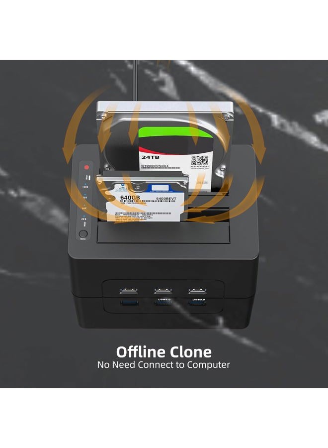 MAIWO محطة توصيل الأقراص الصلبة مزدوجة المداخل مع نسخ احتياطي غير متصل لقرص SATA HDD SSD بحجم 2.5 و 3.5 بوصة، 3X تمديد USB 3.0، سعة 48TB، مكرر أقراص صلبة خارجي - Image 5
