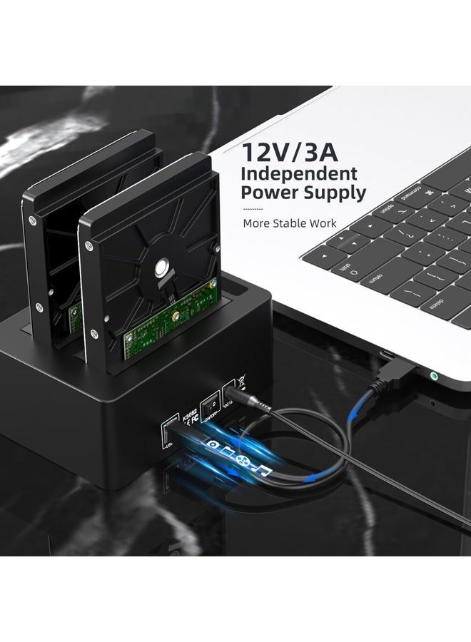 MAIWO محطة توصيل الأقراص الصلبة مزدوجة المداخل مع نسخ احتياطي غير متصل لقرص SATA HDD SSD بحجم 2.5 و 3.5 بوصة، 3X تمديد USB 3.0، سعة 48TB، مكرر أقراص صلبة خارجي - Image 4