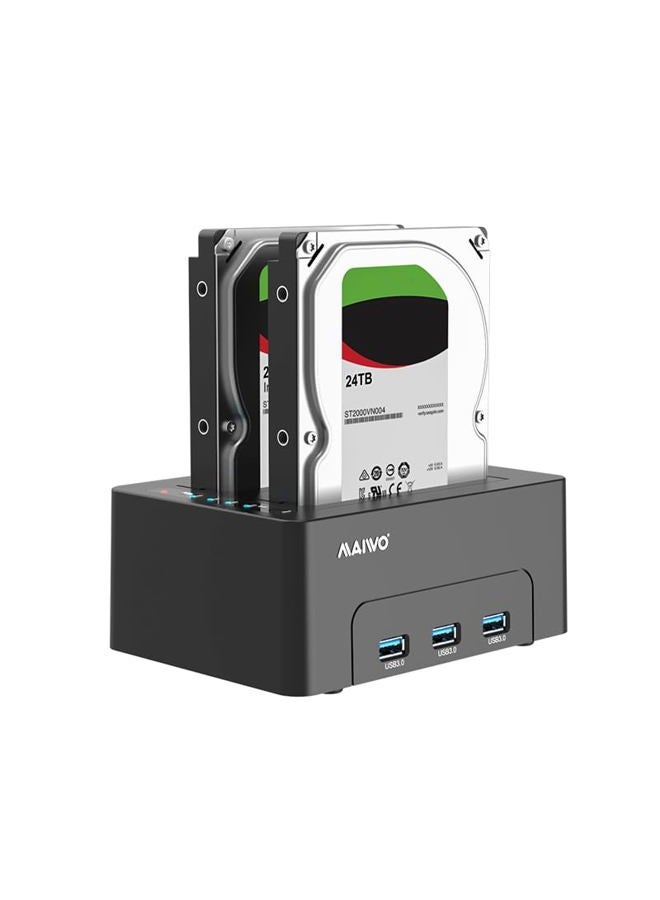 MAIWO محطة توصيل الأقراص الصلبة مزدوجة المداخل مع نسخ احتياطي غير متصل لقرص SATA HDD SSD بحجم 2.5 و 3.5 بوصة، 3X تمديد USB 3.0، سعة 48TB، مكرر أقراص صلبة خارجي - Image 1