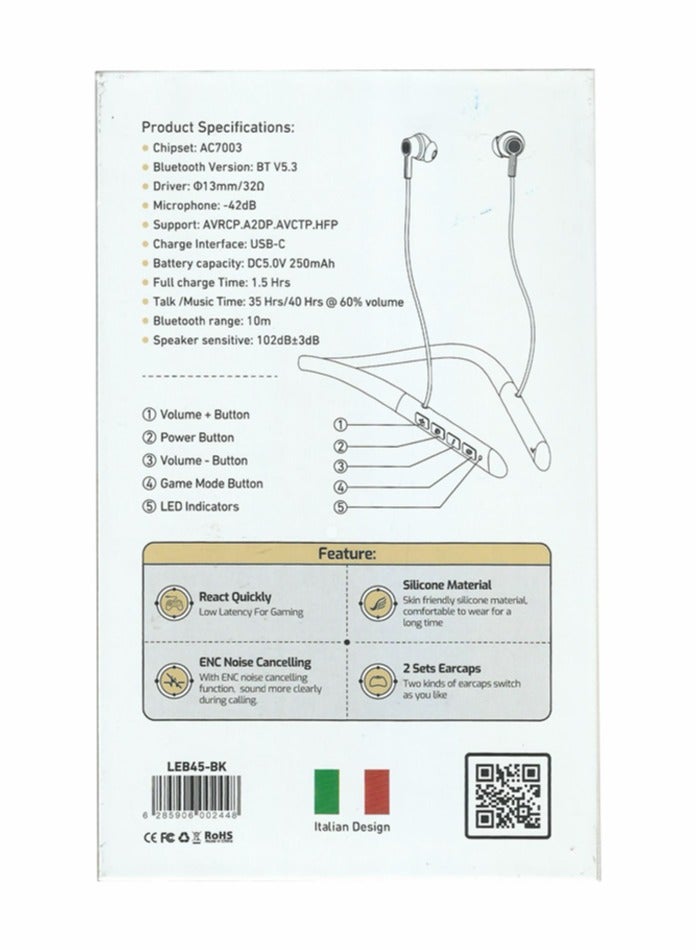 ليفور سماعة رأس ليفور ذات رقبة مع وقت تشغيل يصل إلى 40 ساعة LEB-45 BK - Image 3
