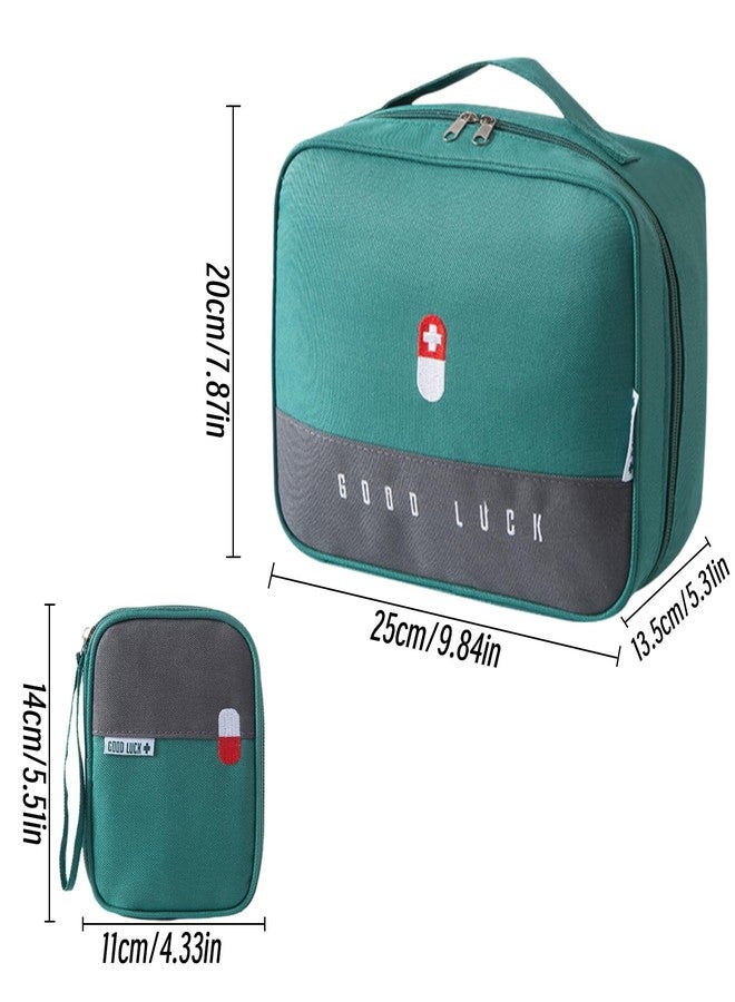 XPAPOV Pack of 2 Medicine Bag, Travel Pharmacy Bag, Waterproof, Large & Small Medication Bag, Travel, Portable Medicine Storage Bag for Home Office Travel (Green), Green - Image 2