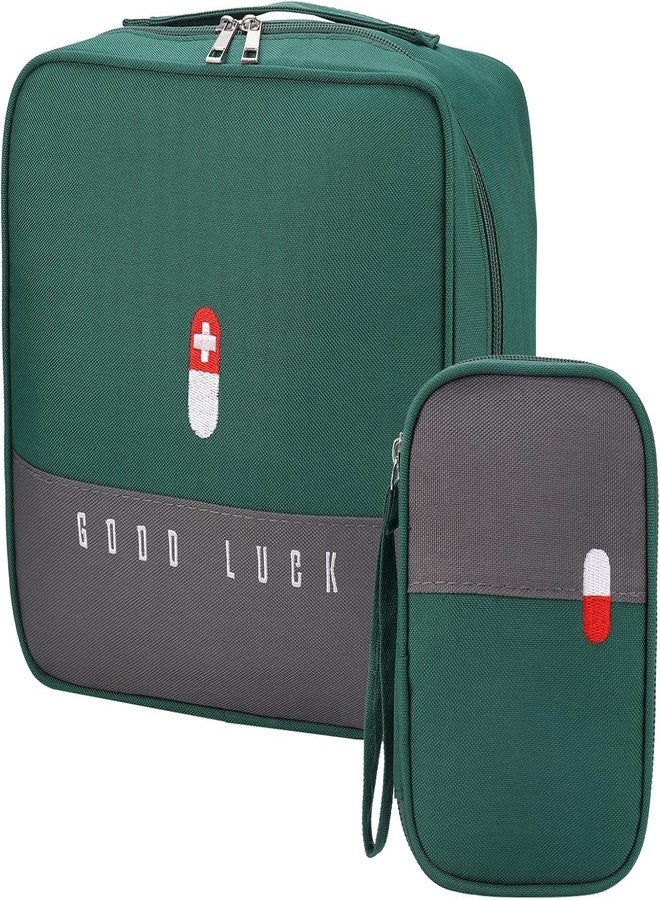XPAPOV Pack of 2 Medicine Bag, Travel Pharmacy Bag, Waterproof, Large & Small Medication Bag, Travel, Portable Medicine Storage Bag for Home Office Travel (Green), Green - Image 1