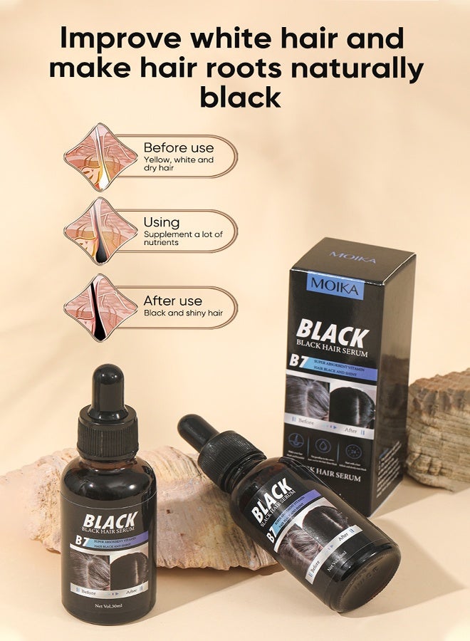 MOIKA Black Hair Serum, Polygonum Multiflorum Nourishing Serum, Natural Anti-Greying Hair Darkening Serum, for Thicker, Longer Hair, Restore Hair Natural Color 30ml - Image 4