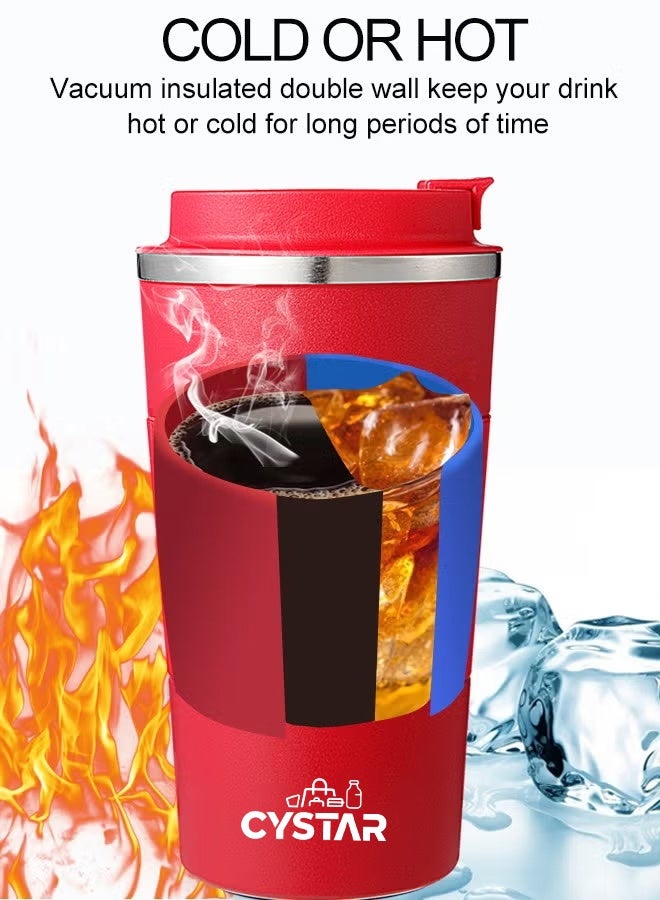 سيستار كوب القهوة السفر 510ML / 17oz الفولاذ المقاوم للصدأ الفراغ الجليد والمشروبات الساخنة معزولة الكأس للمكتب المنزلي في الهواء الطلق أعمال السيارة الأحمر - Image 2