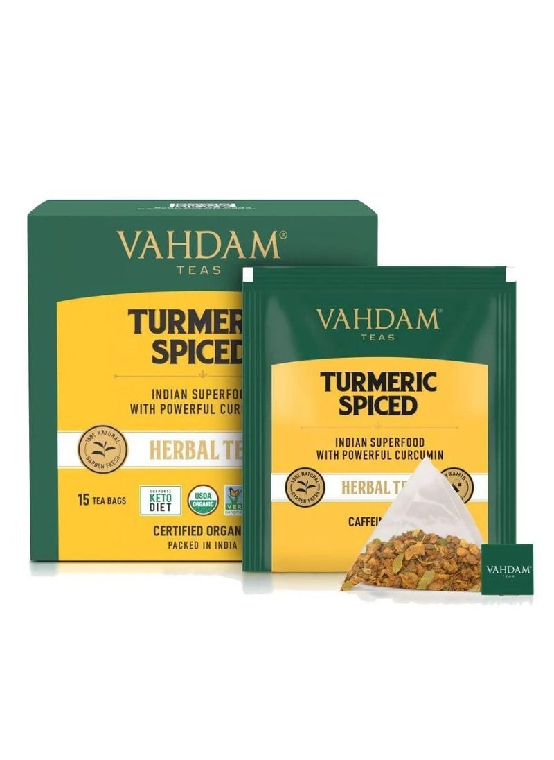 Vahdam - Vahdam Turmeric Spiced Herbal Tea Tisane, 30 G, 15 Tea Bags | Certified Organic| No GMO |Turmeric And Aromatic Spices Such As Cinnamon And Ginger. - Image 1
