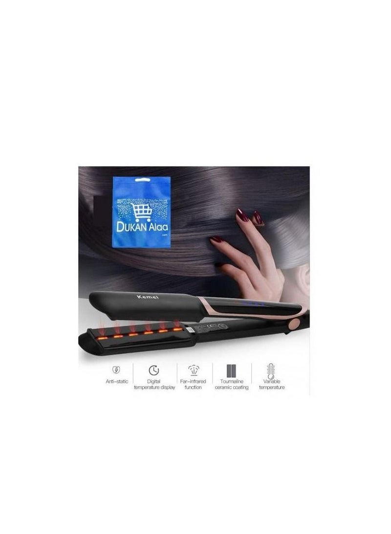 Kemei Km-2212 Hair Straightener Straight Or Curling Iron - Black + Gift Bag dukan alaa - Image 2