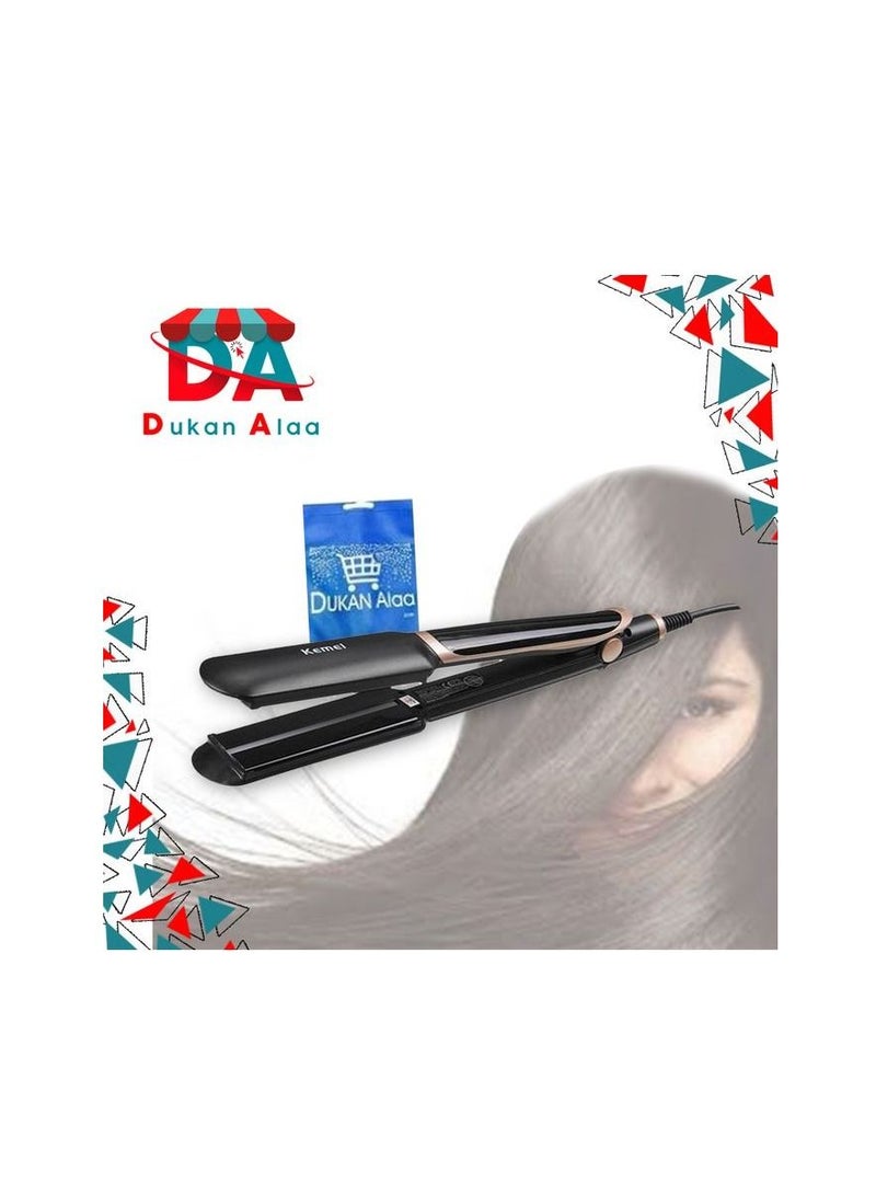 Kemei Km-2212 Hair Straightener Straight Or Curling Iron - Black + Gift Bag dukan alaa - Image 1