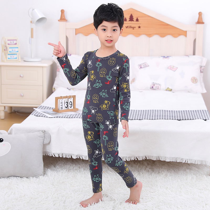 Children'S Pajamas Boys Girls Underwear Printed Thermal Tops And Pants Set Kids Long-Sleeve Loungewear Antibacterial - Image 1