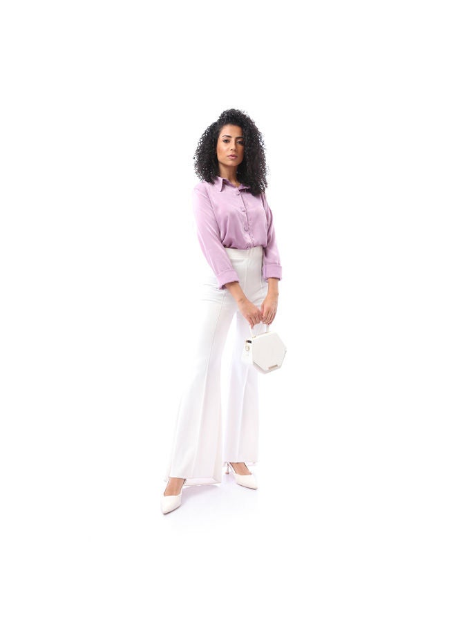 Andora Stan Shirt with Classic Turn Down Neck - Purple  - Image 1