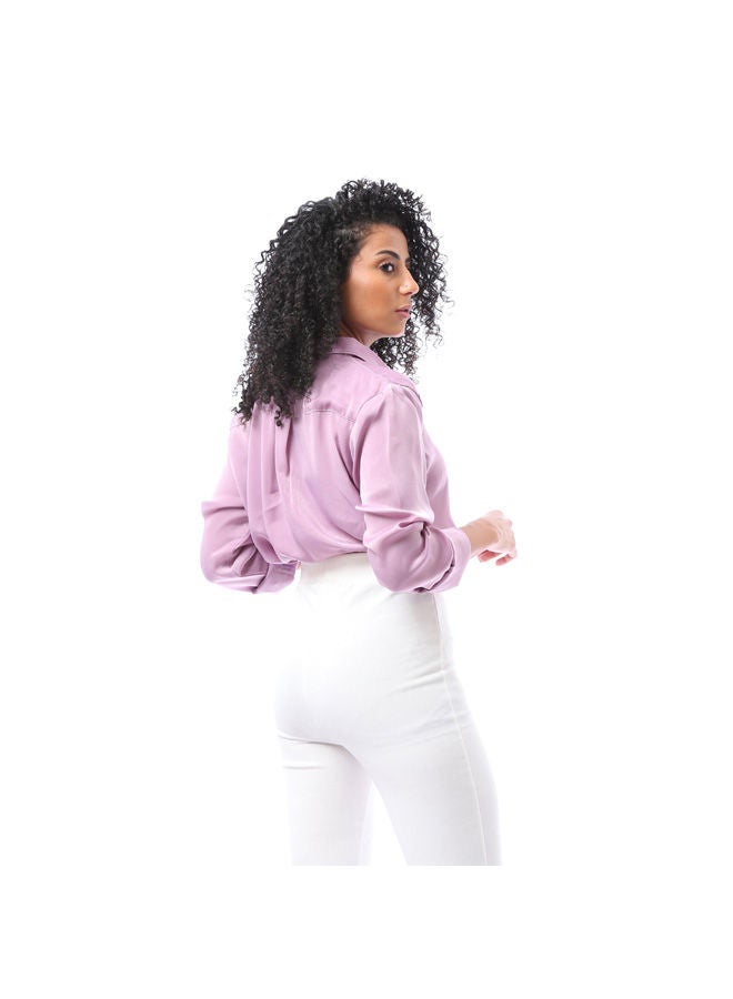 Andora Stan Shirt with Classic Turn Down Neck - Purple  - Image 3