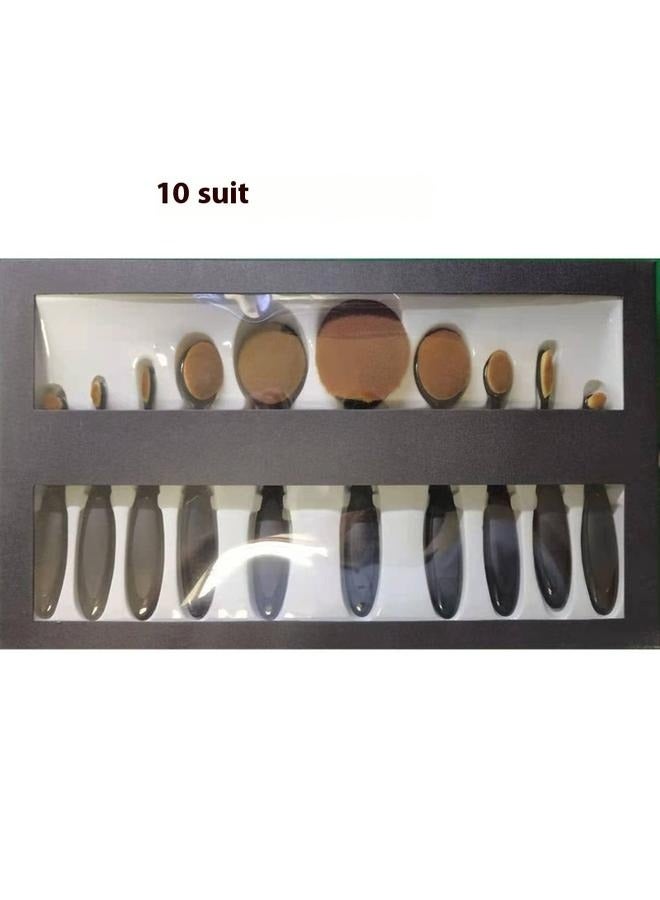 مجموعة من 10 فرش مكياج بيضاوية سوداء اللون - فرشاة أسنان - كريم أساس - كونتور - خافي عيوب - كحل - مزج - فرش مستحضرات تجميل - Image 3