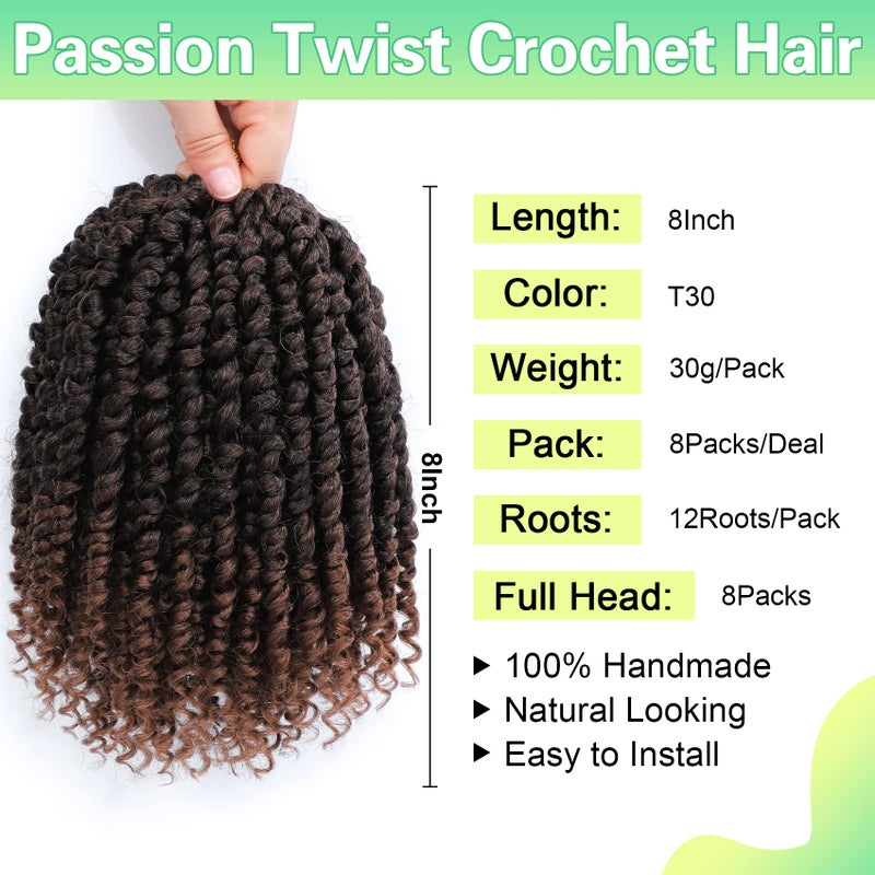 AMELI Passion Twist Crochet Hair 8Inch Passion Twist Hair 8 Packs Pre Looped Passion Twist Curly Crochet Hair Short Crochet Hair for Black Women Extensions (T30-8pack)â€¦ - Image 2