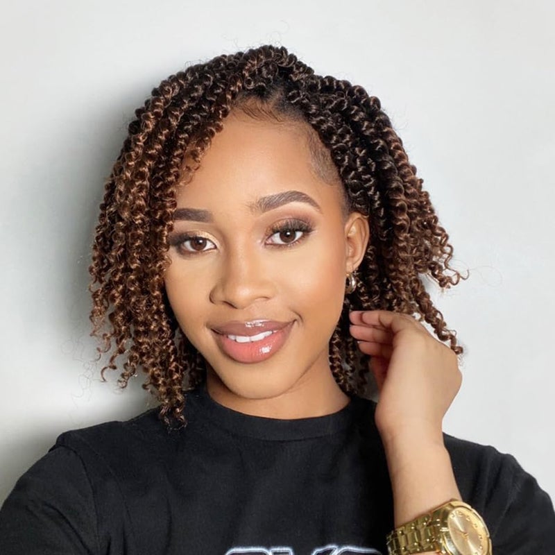 AMELI Passion Twist Crochet Hair 8Inch Passion Twist Hair 8 Packs Pre Looped Passion Twist Curly Crochet Hair Short Crochet Hair for Black Women Extensions (T30-8pack)â€¦ - Image 1