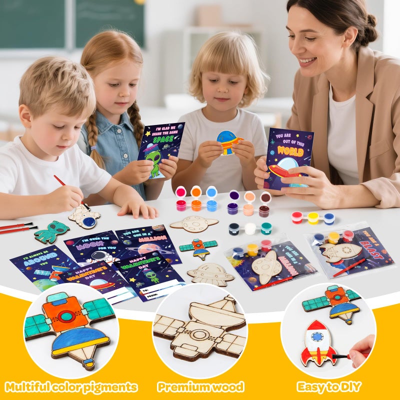 Letapapa Valentine's Day Cards For Kids School, 24Pack Valentine's Day Cards for Kids With DIY Wooden Crafts Painting Kit, Valentines Day Gifts for Kids Classroom Exchange, Party Favors Activities Prizes - Image 4