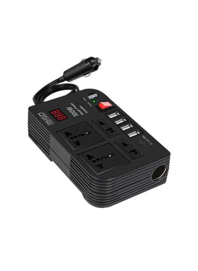 BYGD - 300W Car Inverter: Converts 12V/24V DC to 220V AC with 4 USB Ports for Quick Charging and 2 Universal Sockets, Complete with LED Display - Image 1
