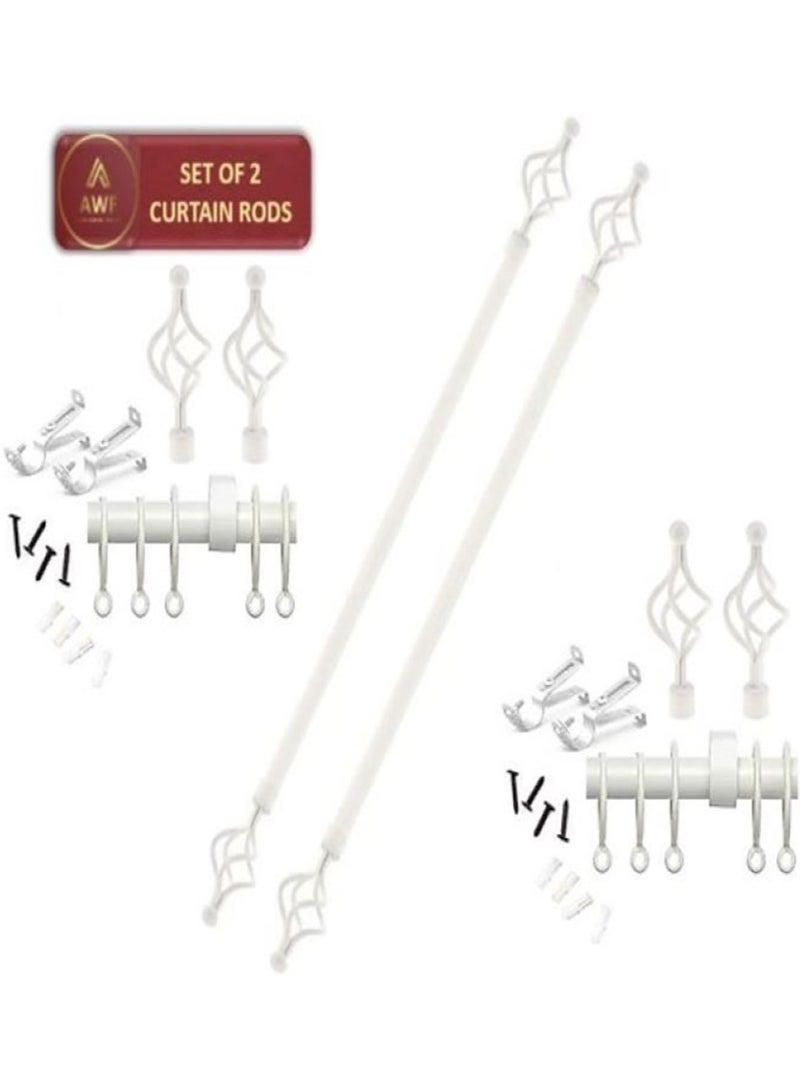 AL WADI FURNITURE Set of 2 Roman Pole Style Heavy Duty Luxury Extendable Curtain Rods, Metal Single Rods Finials Decorative End Window Treatment Rods Drapery Rods (WHITE, 200 – 400 cm)  - Image 1