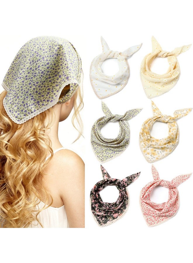 Dingion 6 Pcs Floral Hair Bandanas Head Kerchief Women Bandana Print Chiffon Hair Scarf Triangle Hair Kerchief With Ties(Fresh Color) - Image 1