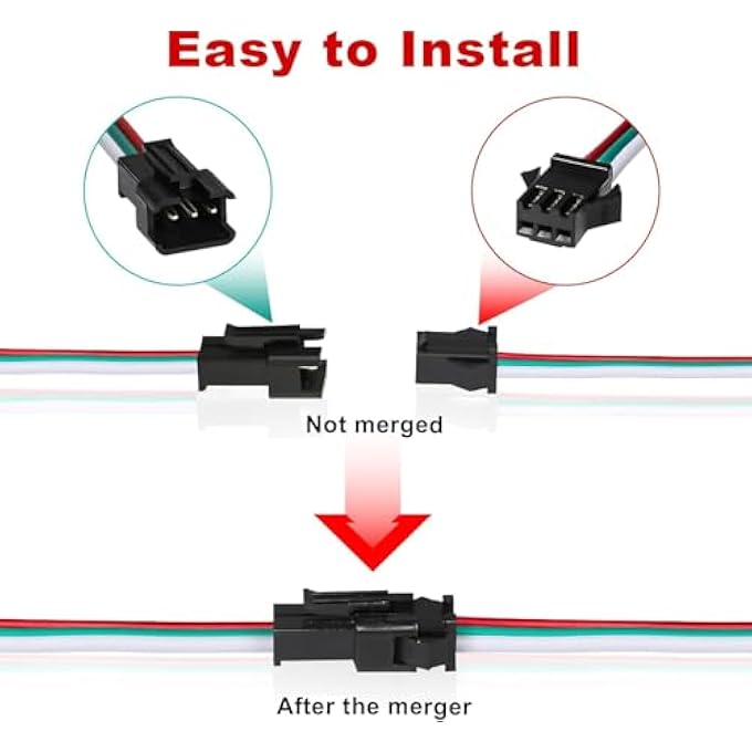 KASTWAVE Jst Sm 3 Pin Connectors With 15Cm 20Awg Wire FemaleMale Led Connector For Ws2812B Ws2811 Ws2812 Ws2814 Sk6812 Cct Led Strip Lights 20 PcsBlack - Image 5