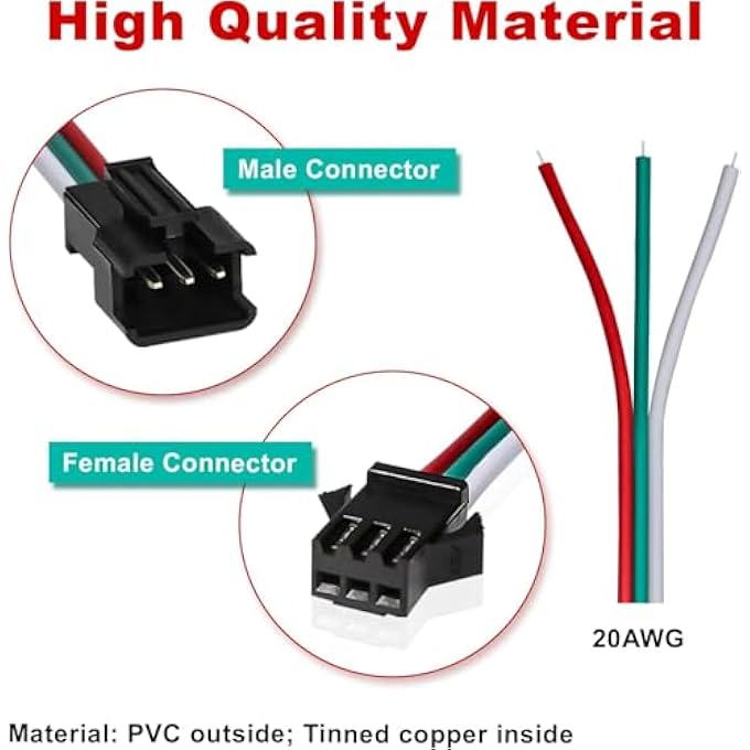 KASTWAVE Jst Sm 3 Pin Connectors With 15Cm 20Awg Wire FemaleMale Led Connector For Ws2812B Ws2811 Ws2812 Ws2814 Sk6812 Cct Led Strip Lights 20 PcsBlack - Image 3