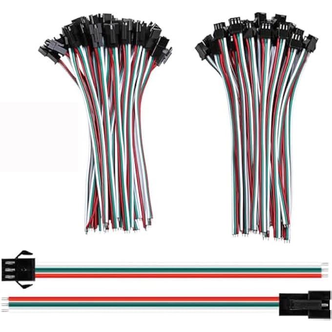 KASTWAVE Jst Sm 3 Pin Connectors With 15Cm 20Awg Wire FemaleMale Led Connector For Ws2812B Ws2811 Ws2812 Ws2814 Sk6812 Cct Led Strip Lights 20 PcsBlack - Image 1