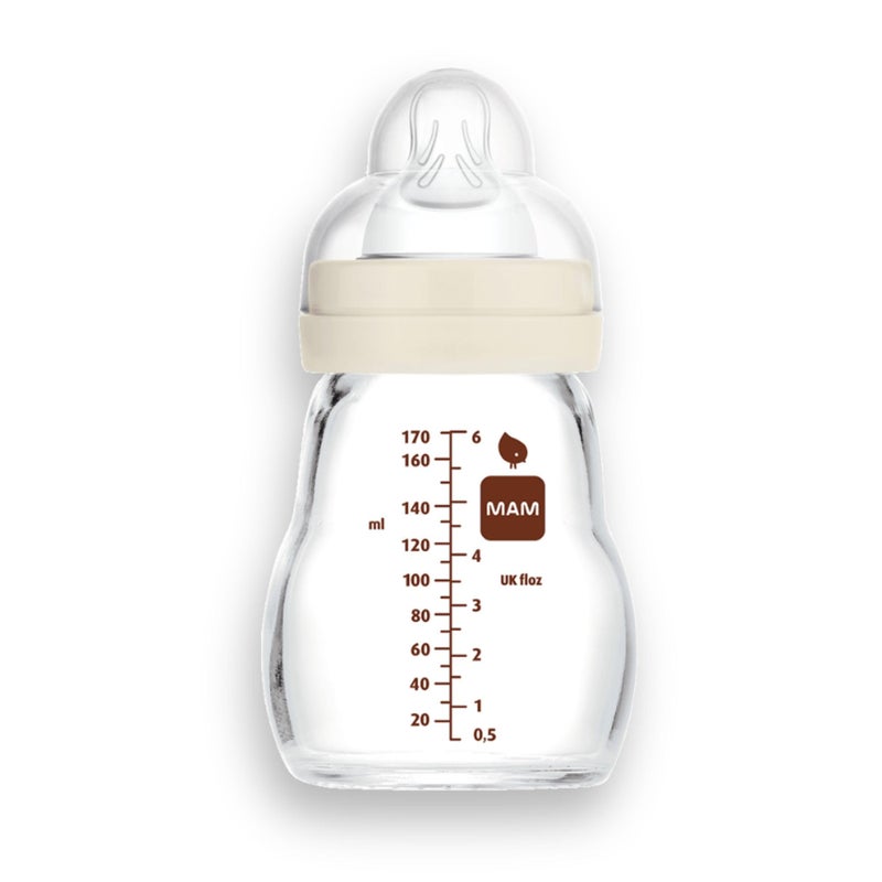 MAM Premium Glass Baby Bottles, Easy Switch Between Breast and Bottle, Feel Good Slow Flow, Newborn Essentials Must Have, 0+ Months, BPA Free, 6oz, Boy, 1 Pack - Image 1