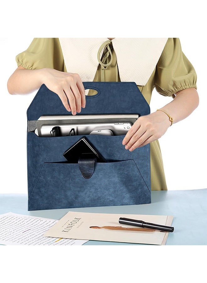 MXN A4 Leather Document Holder with Magnetic Snap Button Closure - Waterproof Business Envelope Style Portfolio Document Holder - Portable Portfolio Envelope File Folder for Business Meetings Interviews Presentations and Office Use (Blue) - Image 5