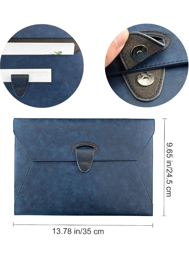 MXN A4 Leather Document Holder with Magnetic Snap Button Closure - Waterproof Business Envelope Style Portfolio Document Holder - Portable Portfolio Envelope File Folder for Business Meetings Interviews Presentations and Office Use (Blue) - Image 2