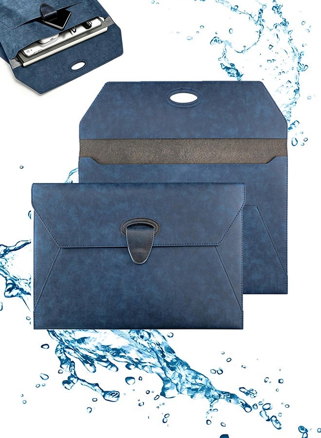 MXN A4 Leather Document Holder with Magnetic Snap Button Closure - Waterproof Business Envelope Style Portfolio Document Holder - Portable Portfolio Envelope File Folder for Business Meetings Interviews Presentations and Office Use (Blue) - Image 1