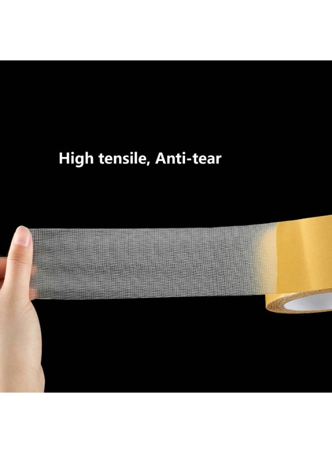 5cm Width 10m Length Grid Cloth Double Sided Tape, Fabric Tape Multifunctional Double Sided Tape,Yellow Release Liner Heavy Duty Waterproof Strong Adhesive Residue-Free Carpet Vinyl Floor Mounting Tape, Residue Free, 2" x 33ft, 2 Rolls Pack - Image 3
