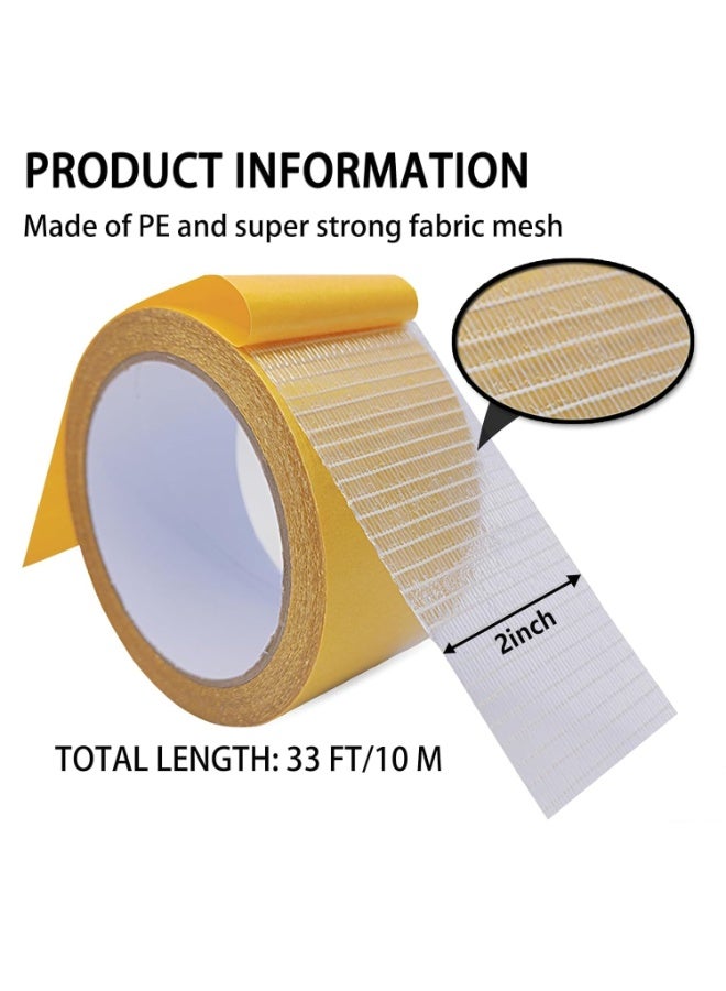 5cm Width 10m Length Grid Cloth Double Sided Tape, Fabric Tape Multifunctional Double Sided Tape,Yellow Release Liner Heavy Duty Waterproof Strong Adhesive Residue-Free Carpet Vinyl Floor Mounting Tape, Residue Free, 2" x 33ft, 2 Rolls Pack - Image 5