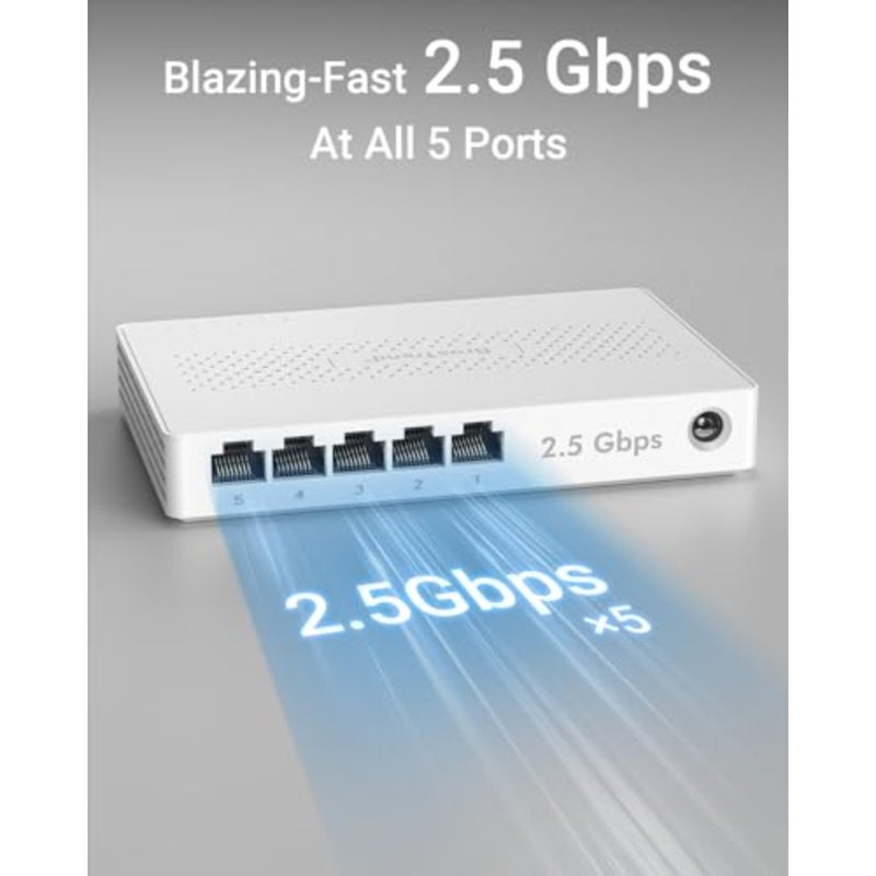 5 منافذ 2.5 جيجابايت مفتاح غير مُدار لوحدة تحكم الألعاب PC NAS بدون مروحة سطح المكتب/التركيب على الحائط أسود معدني حماية مدى الحياة - Image 2