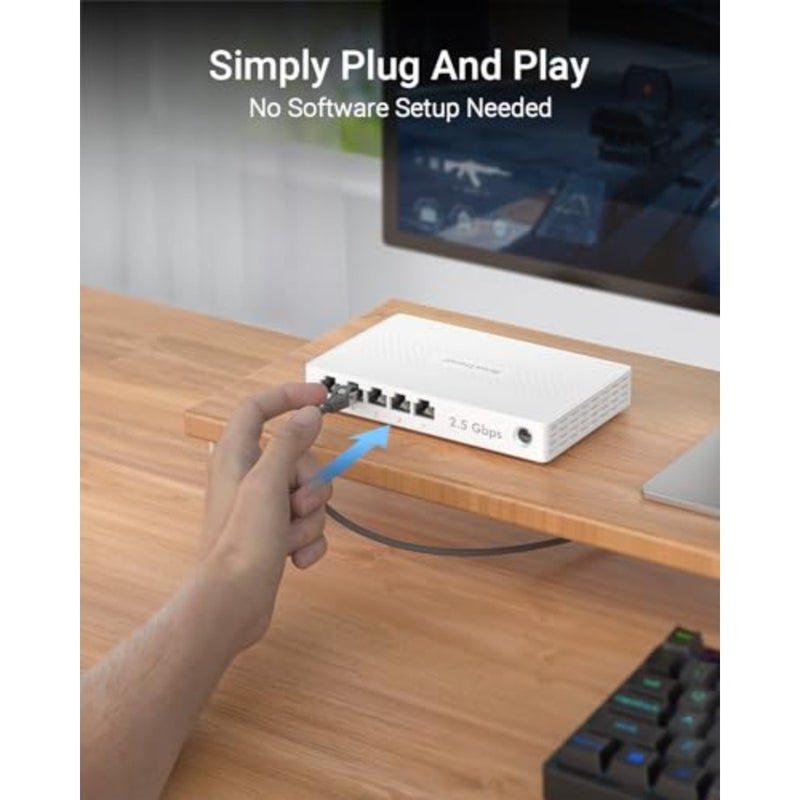 5 منافذ 2.5 جيجابايت مفتاح غير مُدار لوحدة تحكم الألعاب PC NAS بدون مروحة سطح المكتب/التركيب على الحائط أسود معدني حماية مدى الحياة - Image 5