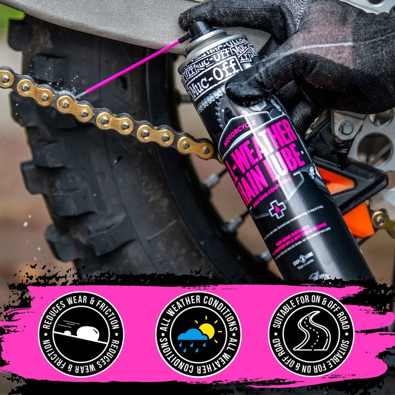 Muc Off All-Weather Motorcycle Chain Lube, 400 Milliliters - Premium Motorbike Chain Lubricant Spray - Formulated for All Weather Conditions - Image 3