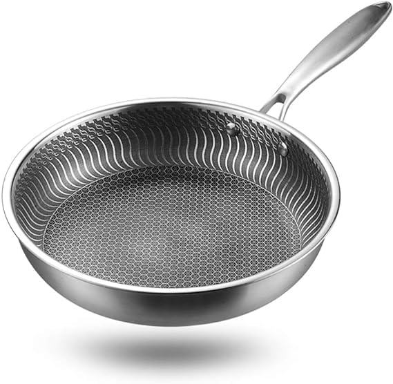TONSYL 12 inch Wok Pan,Stainless Steel Stir-Fry Wok, Non Stick Honeycomb Skillet with Handle Pancake Omelet Pan Multi-Functional Dishwasher and Oven Safe - Image 1