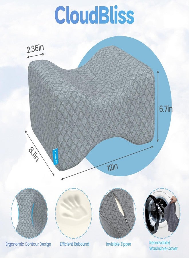 CloudBliss Knee Pillow for Side Sleepers - Cooling Leg Pillow for Side Sleeping, Memory Foam Knee Pillow for Hip Pain, Lower Back Pain, Sciatica Pain, Knee Wedge Pillow with Contour Design,Grey - Image 2