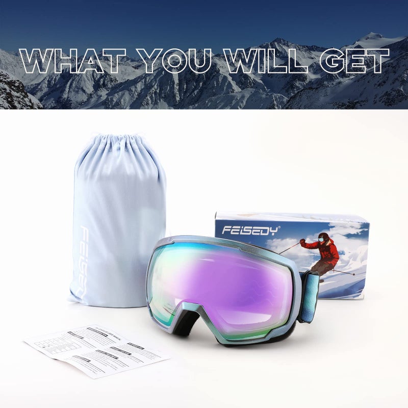 FEISEDY Goggles OTG - Over Glasses Motorcycle/Ski/Snowmobile Goggles for Men Women & Youth - 100% UV Protection B2960 - Image 5