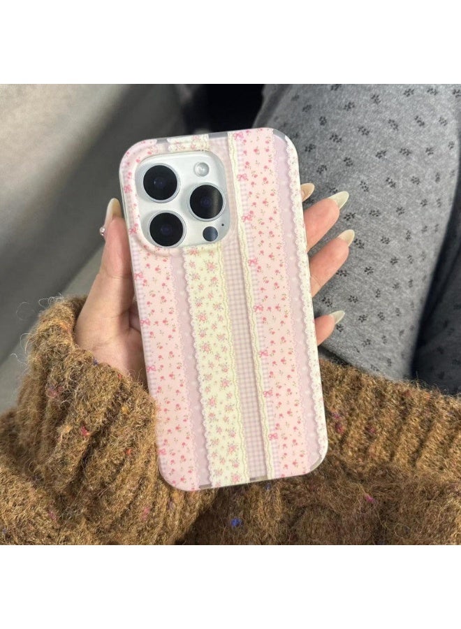 NIBEMINENT Striped Pink Floral Protective TPU Case Cover For IPhone 15 Pro - Image 1