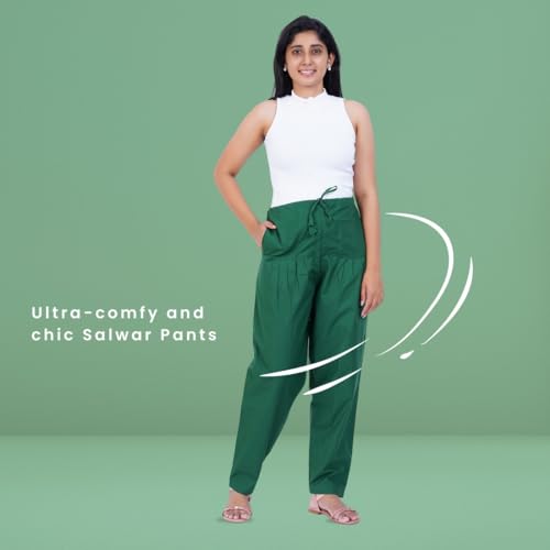 Happy Bunny Cotton Salwar Pant for Women, Modern Semi Patiala Ethnic Trousers with Drawstring, Comfortable Office Home Wear Ladies Pants (2XL, Dark Green) - Image 3