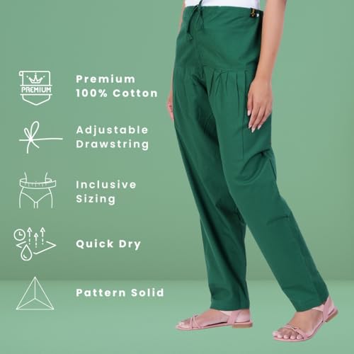 Happy Bunny Cotton Salwar Pant for Women, Modern Semi Patiala Ethnic Trousers with Drawstring, Comfortable Office Home Wear Ladies Pants (2XL, Dark Green) - Image 2